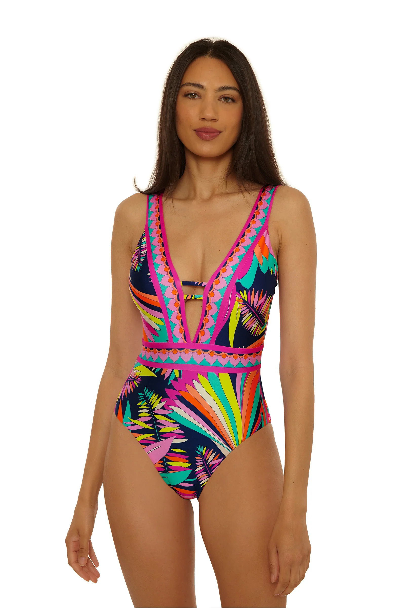 Border Plunge One-Piece Swimsuit - Paralia