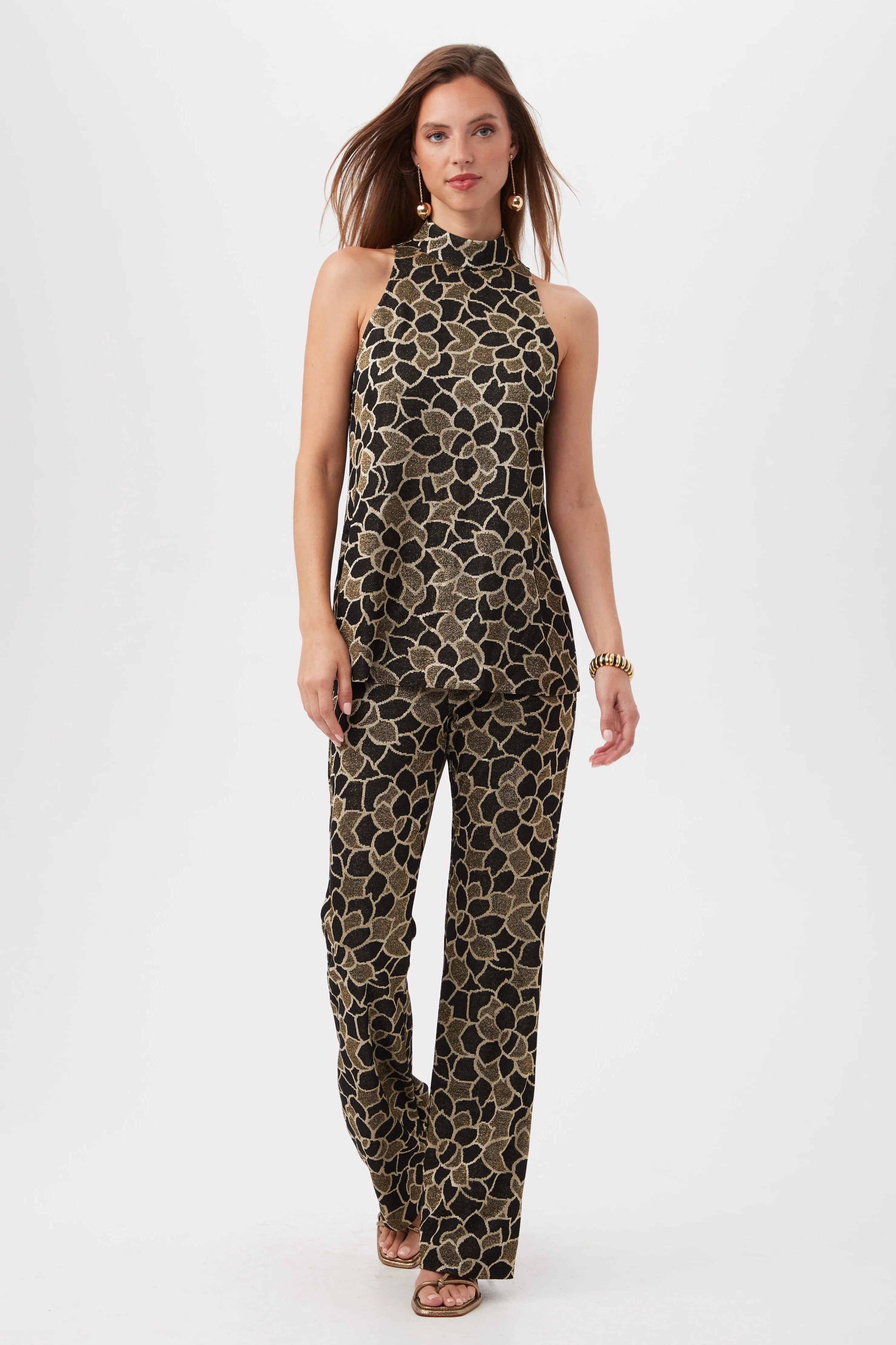 Jacoba Metallic Knit Jacquard Bootcut Pants - Image 3