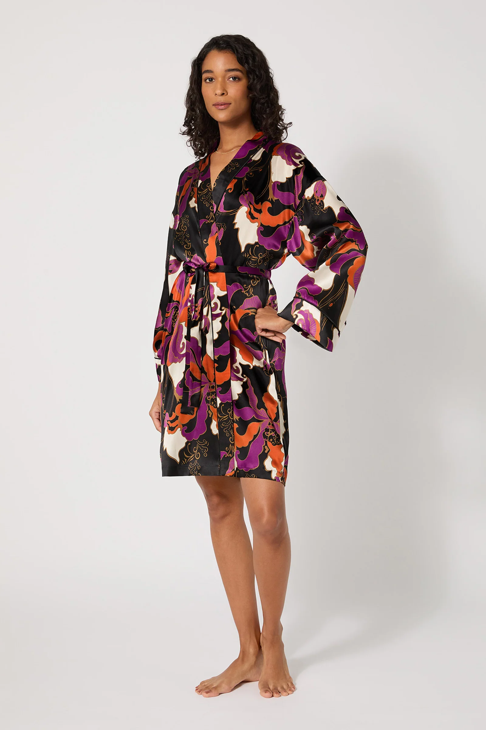 Long-Sleeve Silk Robe - Fall Floral - Image 2