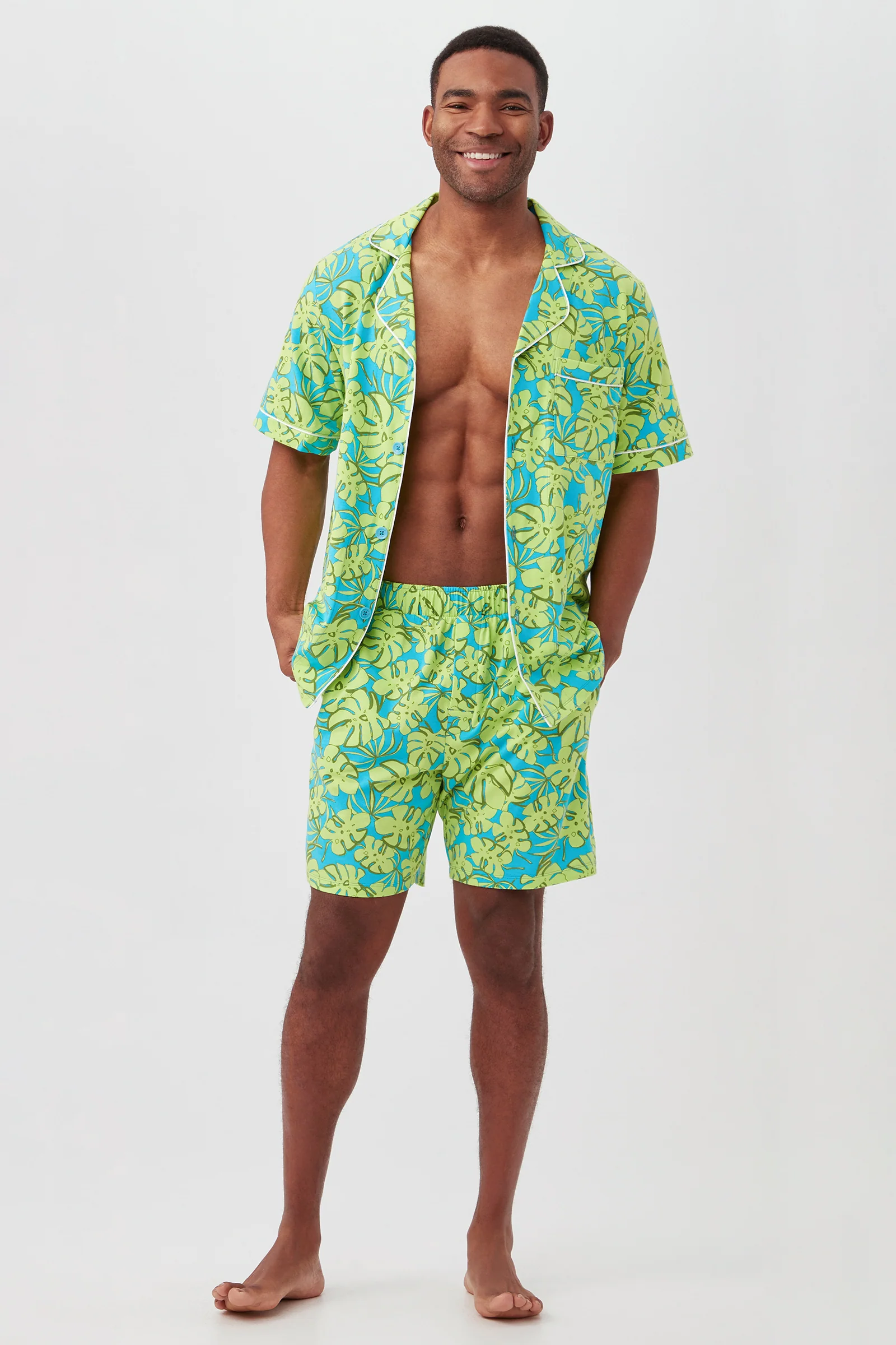 Palm Leaves Men's Short Sleeve Boxer Short Jersey PJ Set - Image 3